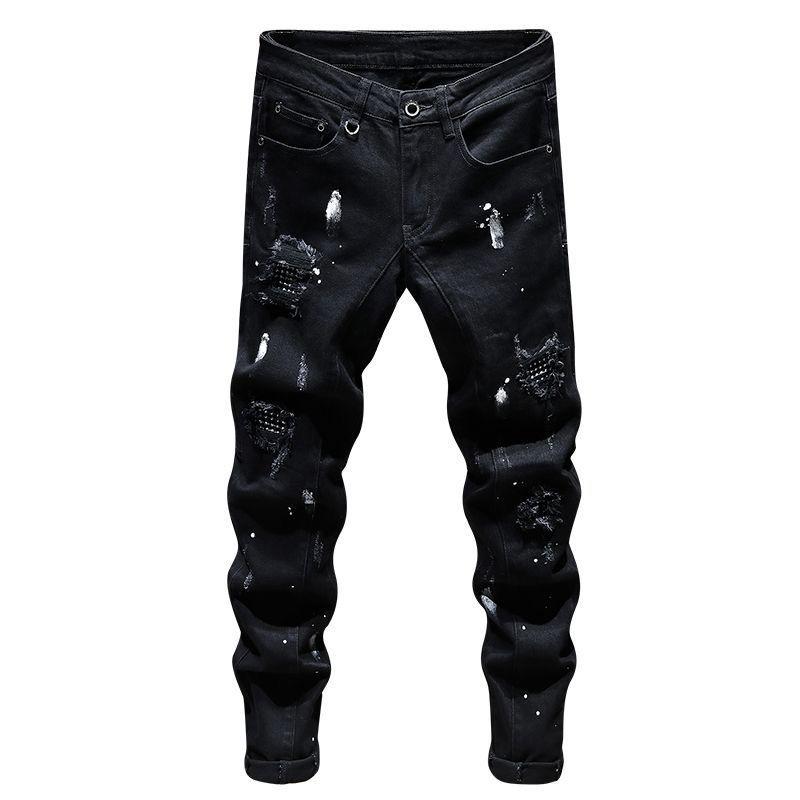 Modisch Trendige Slim Denim Jeans Herren Used Risse Löcher Patches Frühling Herbst Lässiges Design Koreanische Luxus Kleidung Hosen