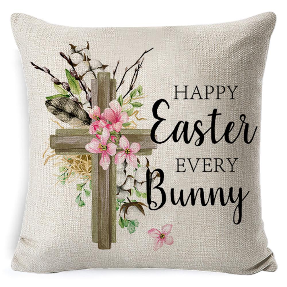 Cartoon Easter Pillow Cover Linen Watercolor Bunny Egg Home Sofa Cushion Cover
