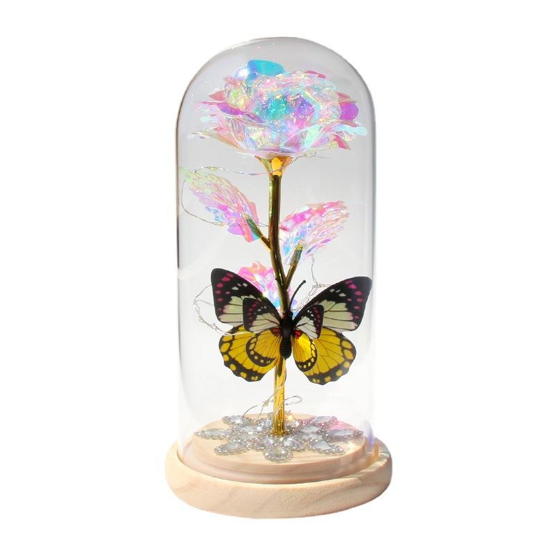 Valentines Day Gift Led Light Foil Galaxy Infinity Rose Glass Dome 24k Gold Rose Butterfly Factory Price Long Lasting 3-5 Years