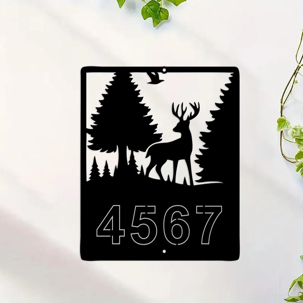 Metal Deer Address Sign, Personalized House Numbers, Rustic Cabin Decor, Entryway Wall Art, Metal Home Sign