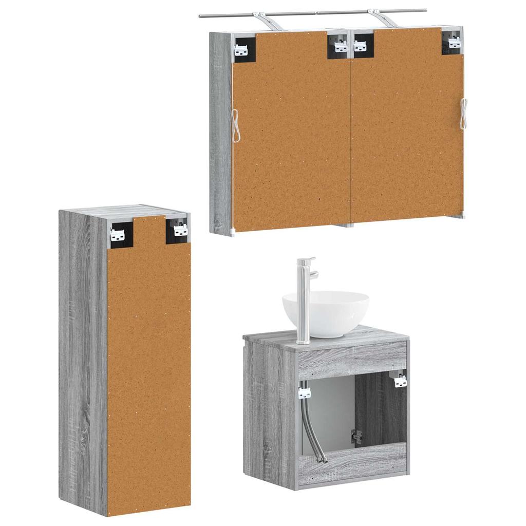 Bathroom Furniture Set 4 pcs Grey Sonoma Engineered Wood and Glass