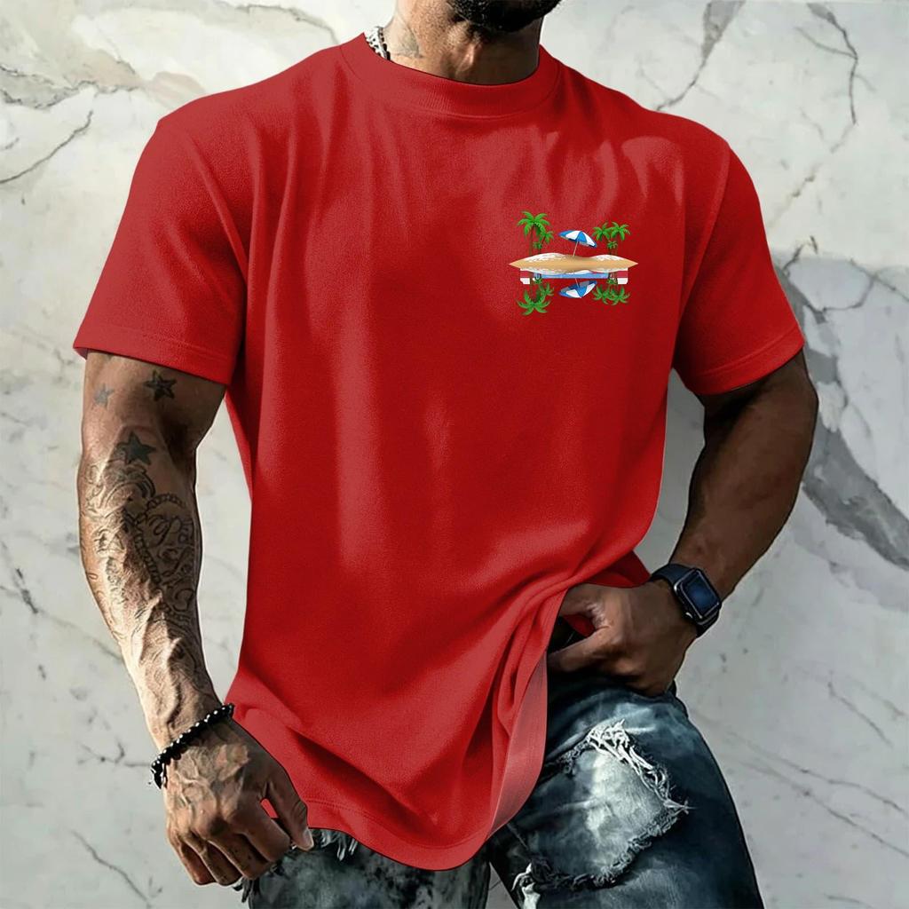 Men's Vintage Texture Print Short Sleeve T Shirt Loose Fit Casual Summer Daily Top Crew Neck Lightweight Breathable Fabric