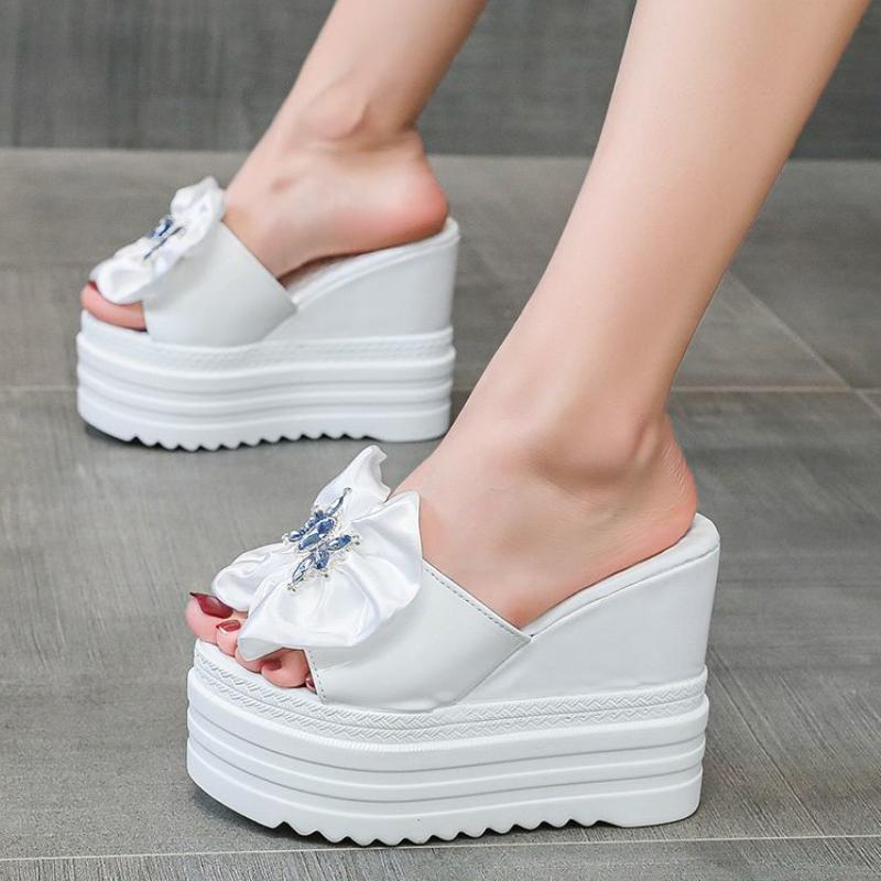 

LazySea/женские шлепанцы на очень высоком каблуке 12 см, шлепанцы с кристаллами и бабочками, увеличивающие рост, женские свадебные туфли, летняя обувь на платформе 36 синий