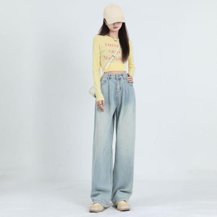 

Женские джинсы петит с высокой посадкой, широкие от бедра, цементно-серого цвета - Новинка 2025 года, Идеальны для весны и осени, в свободном, струящемся стиле. Double Extra Large