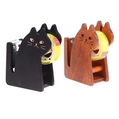 Vintage Ahşap Bant Dağıtıcı Sevimli Karikatür Kedi Rulo Bant Kesici Sızdırmazlık Washi Bant Tutucu Manuel Paketleme Aracı Ofis Aksesuarı