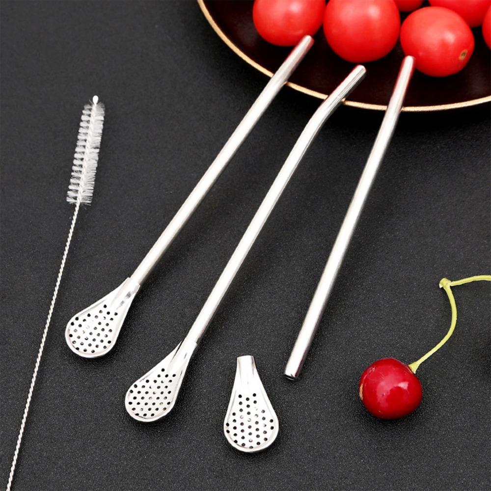 2pcs set Food Grade Stainless Steel Stainless Steel Straw Spoon Filter Straw Spoon For Milkshake