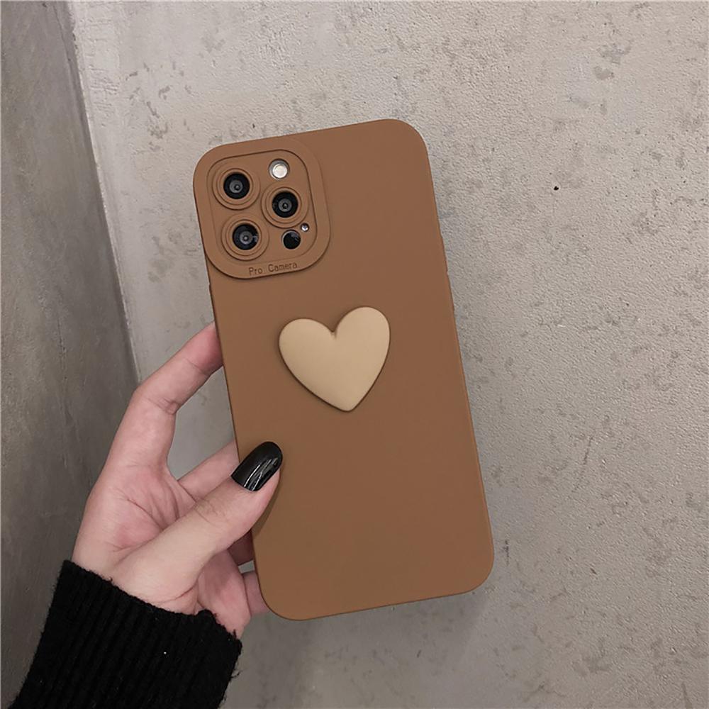 3D Wine Red Matte Cute Love Heart Soft Phone Case For iPhone Air 12 11 13 14 15 16 17 Pro Max Lovely Silicone Back Cover Case