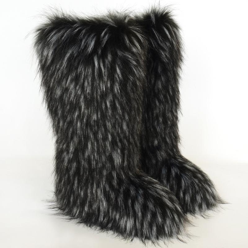 Ladies Winter Faux Fur Raccoon Hairy Boots Snow Boots Shoes