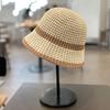 Retro woven hat women's spring and autumn breathable hollow face small knitted bucket hat sunshade bucket hat tide
