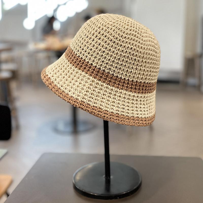 Retro woven hat women's spring and autumn breathable hollow face small knitted bucket hat sunshade bucket hat tide