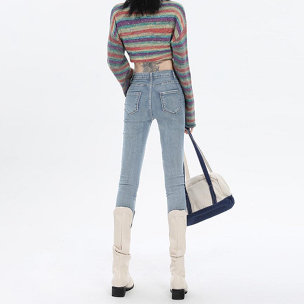 Simple High-waisted Small-footed Jeans for Women's 2025 New Elastic, Slim-fitting and Skinny Pencil Jeans Are Trendy