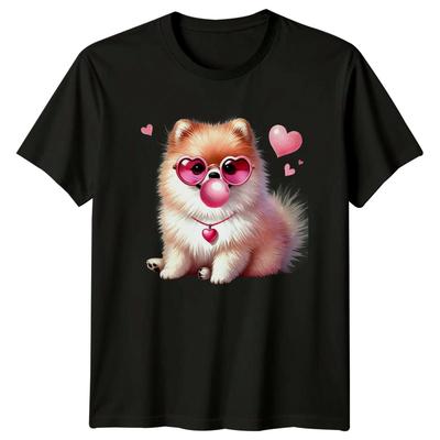 Pomeranian Dog Heart Glasses Bubble Gum Animals Dogs Unisexs TShirt Unisexs Tee