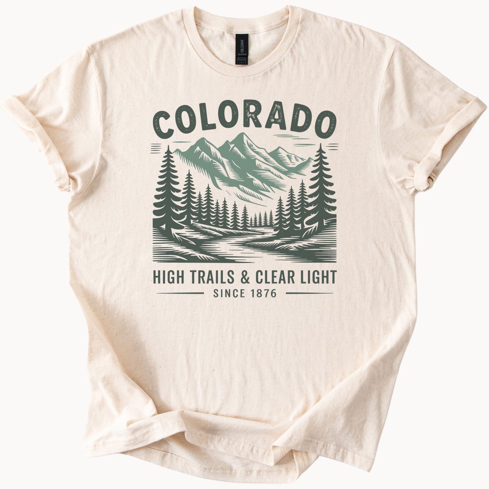 Colorado Mountain Graphic T Shirt Nature Hiking High Trails Clear Light Forest River Scene Outdoor Adventure Colorado Shirt 1876 160