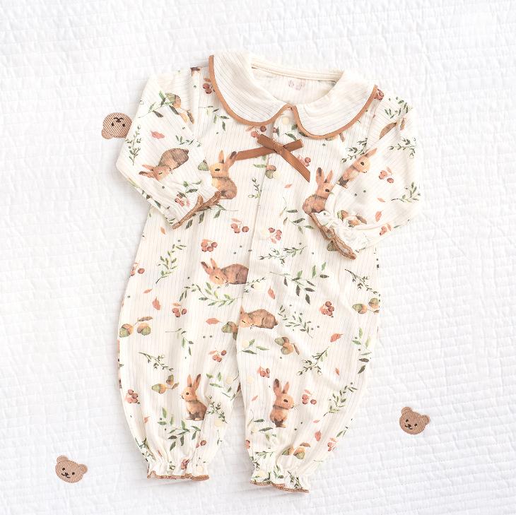Spring & Autumn Baby Princess Oil Painting Bunny Romper & Lace Hat Set - Cotton & Peter Pan Collar