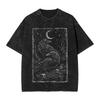 T-shirt Gotica Lavata Nera Vintage Uomo Donna Occulto Corvo Teschio Luna Stampa Vestibilità Larga Girocollo Manica Corta Estetica Maglietta Oscura