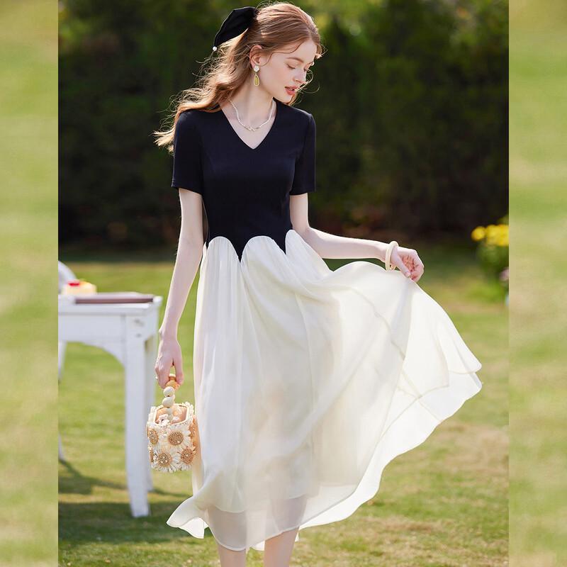 Elegant V-Neck Color Block Maxi Dress US 8