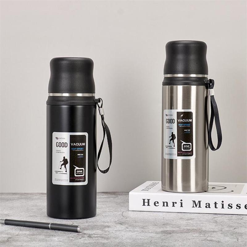 600/800/1000ml Thermos Bottle Stainless Steel Water Bottle with Lid Outdoor Travel Portable Thermal Cup Leakproof Water Cup