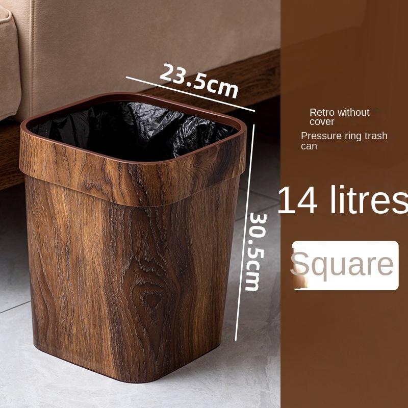 Wood Grain Retro Trash Can Home Kitchen Living Room Garbage Bin Office Toilet Paper Basket Bathroom Bedroom Supplies