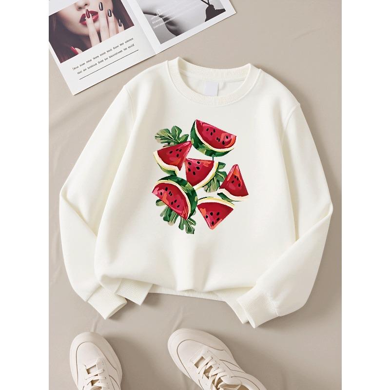 Kids Sweatshirt,Crew Neck Fashion Top, Fun "Watermelon Slices Leaves" Patterned Sweatshirt, Suitable for Everyday Casual Wear