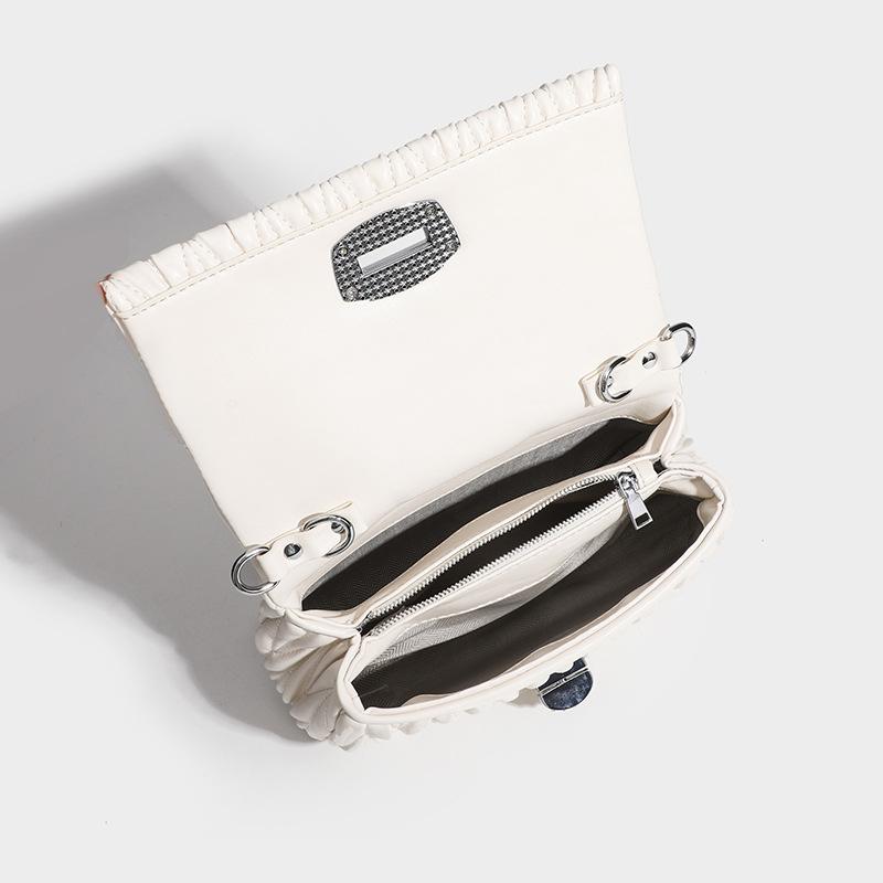 Leather Armpit Bag, New Korean Style Fashionable Crossbody Women's Bag, High-end Rhinestone Small Square Bag, Chain Bag, Pleated Bag