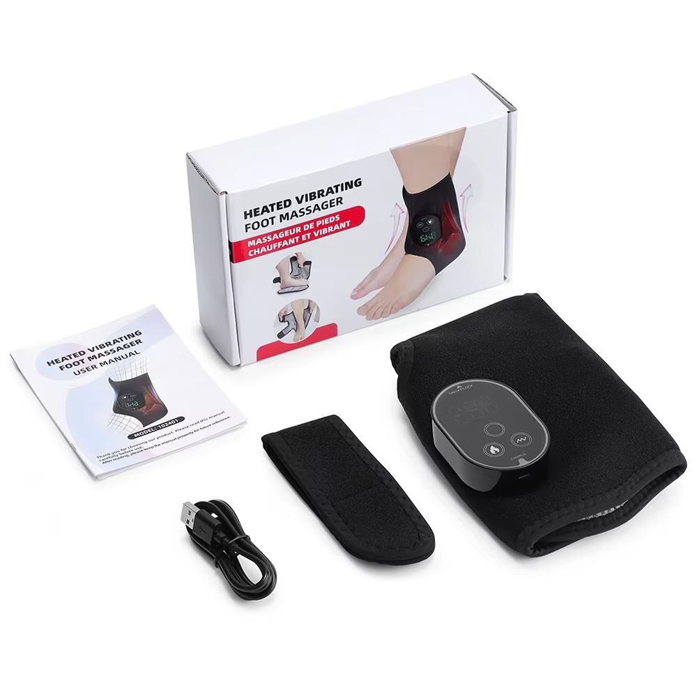 2026 New Heating Ankle Foot Massage Pad Heated Vibrate Rechargeable Ankle Massager 3 Speed Level Adjustable Strap Fit for Left/Right Foot