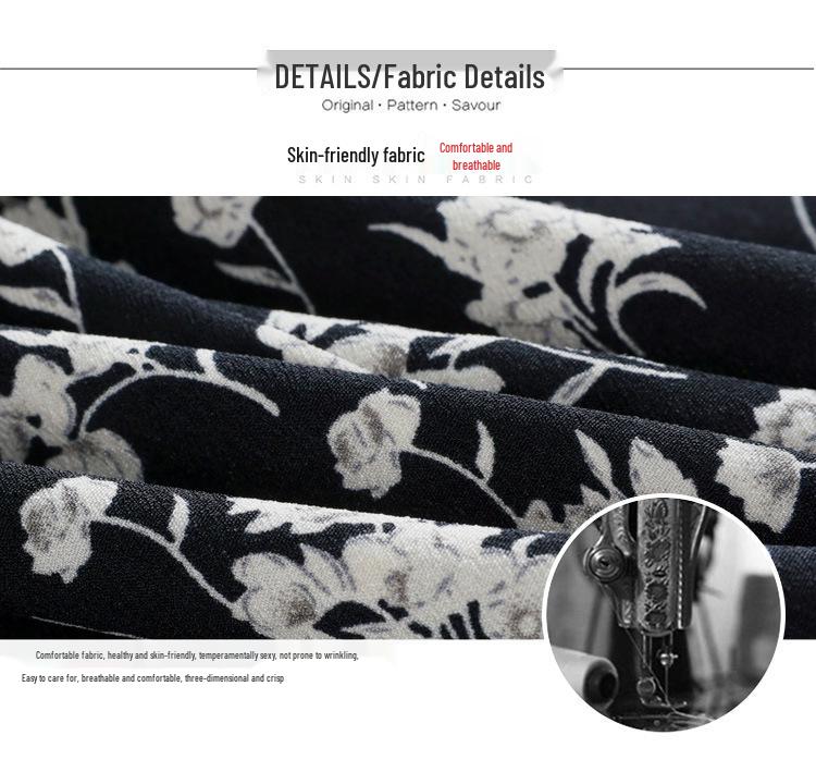French Black Floral Puff Sleeve Camisole Dress for Women - Summer Seaside Vacation Style