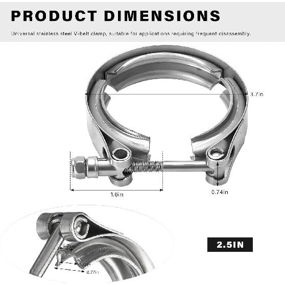 2.5 Inch V Band Clamp, Corrosion Resistant Car Stainless Steel Quick Release Exhaust Clamp, V-Band Bolt Clamps for Turbo Downpipe Exchange Exhaust