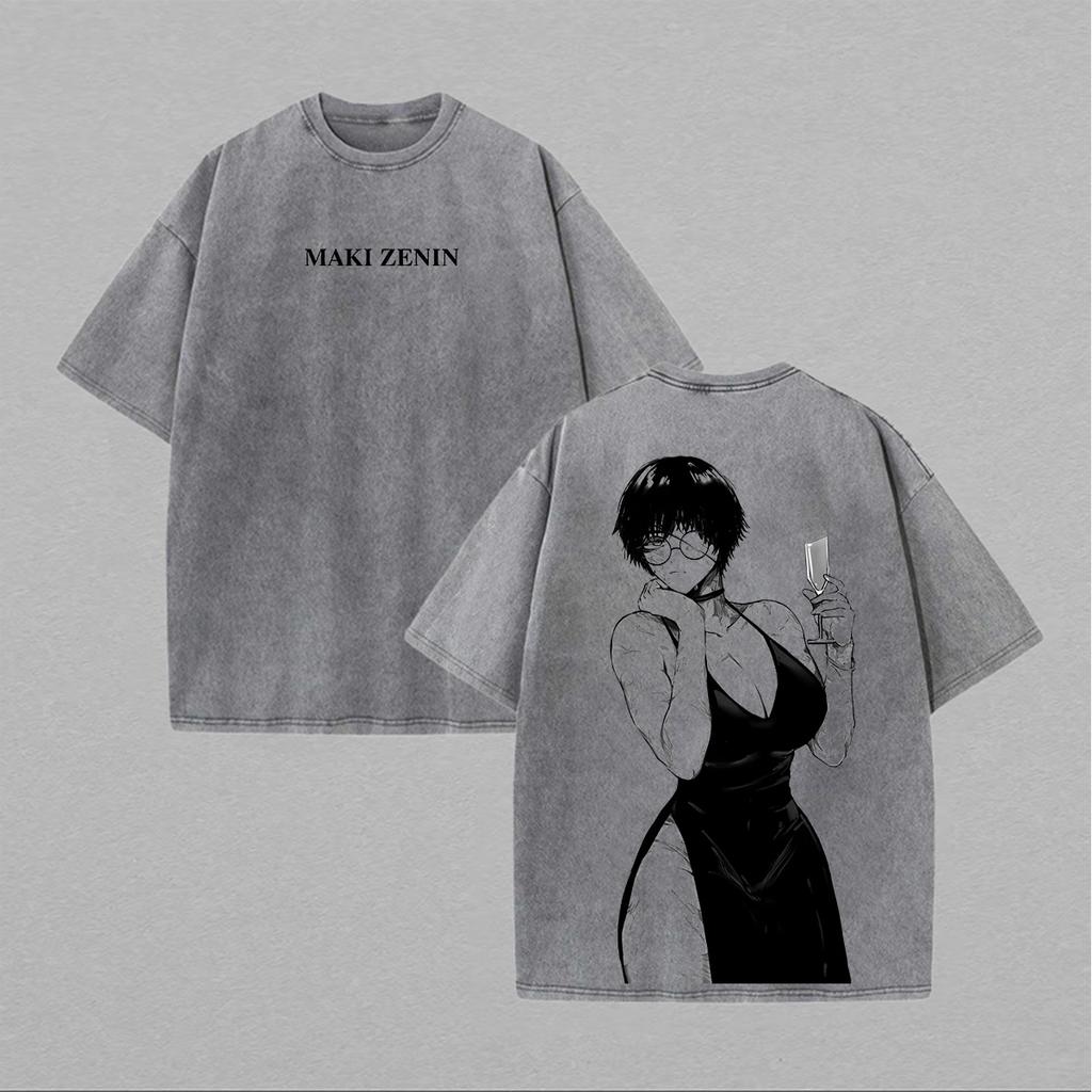 Vintage Washed Hot Jujutsu Kaisen Anime Maki Zenin Graphic Tshirt Oversized T Shirt Men Women Clothing Cotton Short Sleeve Tees