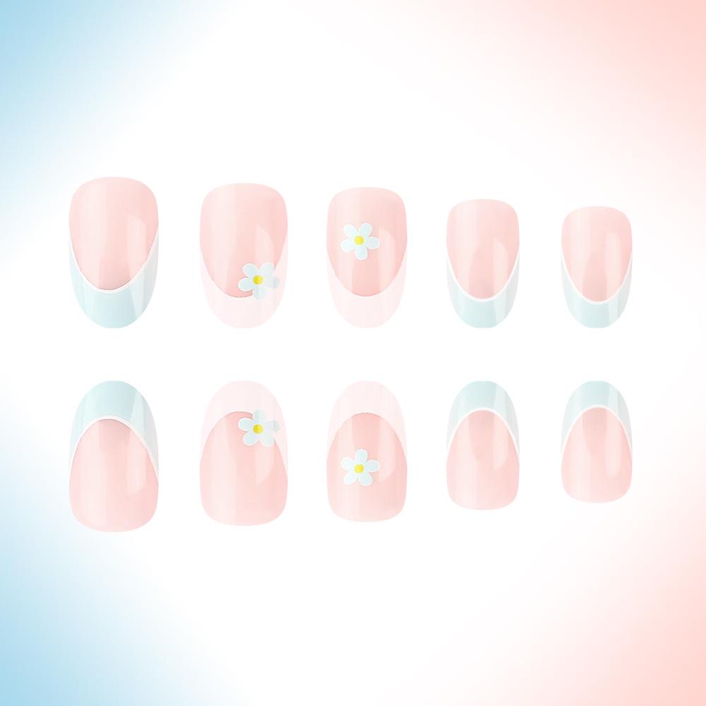 Elegant Blue & White Floral Press-On Nails - 24 Glossy Pieces