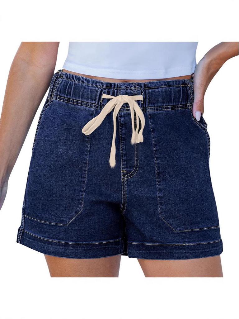 Elastic Waist Drawstring Women's Denim Shorts - Trendy European and American Style