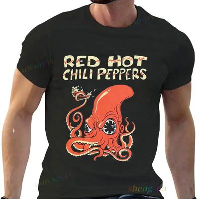 Playera Anthony Rock Music Band Streetwear Harajuku T Shirt Red Hot Chili Peppers Fire Squid  Graphic Tshirt Unisex Women Clothes
