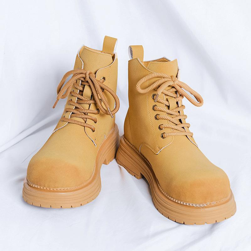 England style mens casual cow suede leather boots autumn winter shoes outdoors cowboy desert boot big toe high platform botas