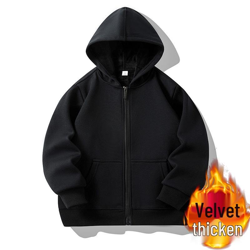 Children's Fleece Lined Zip-Up Hoodie with Patch Pockets - Solid Color, Customizable for School or Class Uniforms