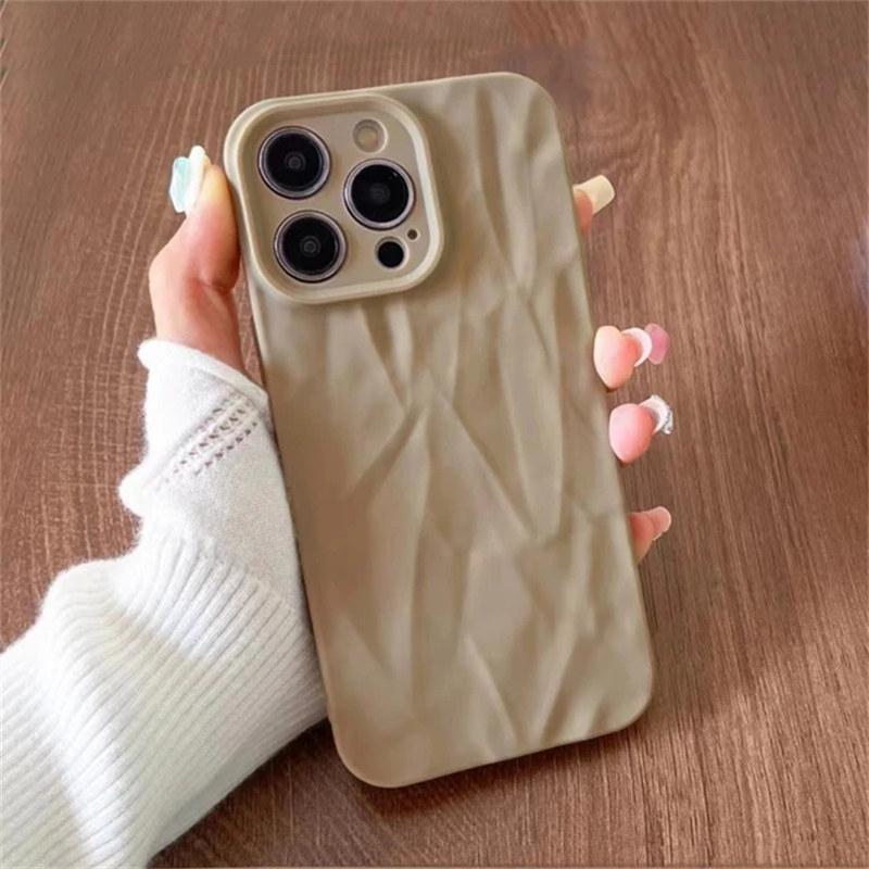 Fashion Silicone Fold Wrinkle Phone Case For iPhone 14 13 12 11 15 Pro Max SE X XS XR 8 7 Plus Soft Candy Color Full Cover