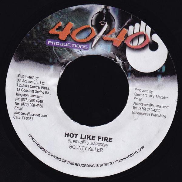 

7-дюймовая пластинка BOUNTY KILLER / JAGWA - Hot Like Fire / Man A Badman FF0051 40/40 Productio 2003 Ямайка Регги, Ска и Даб Б/У