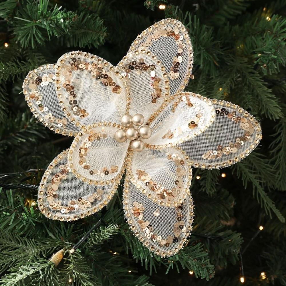Sequins Artificial Poinsettia Flower Large Sequins Flower  Wedding Decoration