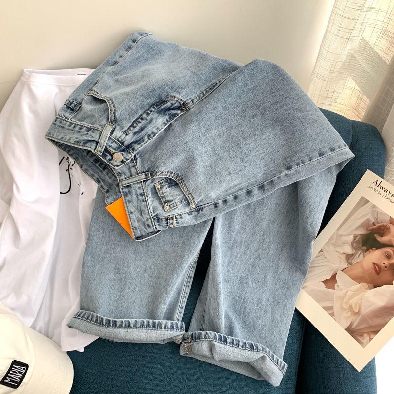 Women's High-Waisted Wide-Leg Jeans - Slimming, Flattering, Floor-Length, Autumn 2021.