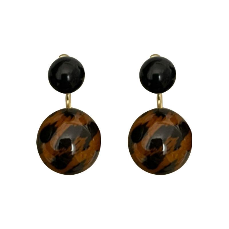 Premium leopard print resin ball stud earrings, female S silver needle front and rear design, a two-wear ball earrings, earrings.