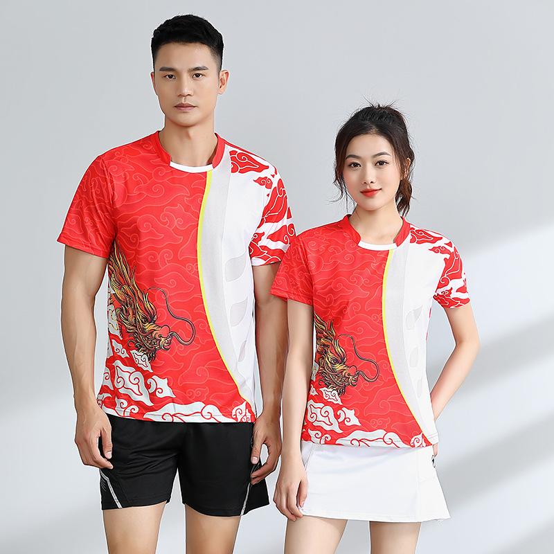 Badminton Outfit Set Dragon Print Men Women Summer Breathable Quick Dry Training Volleyball Sportswear