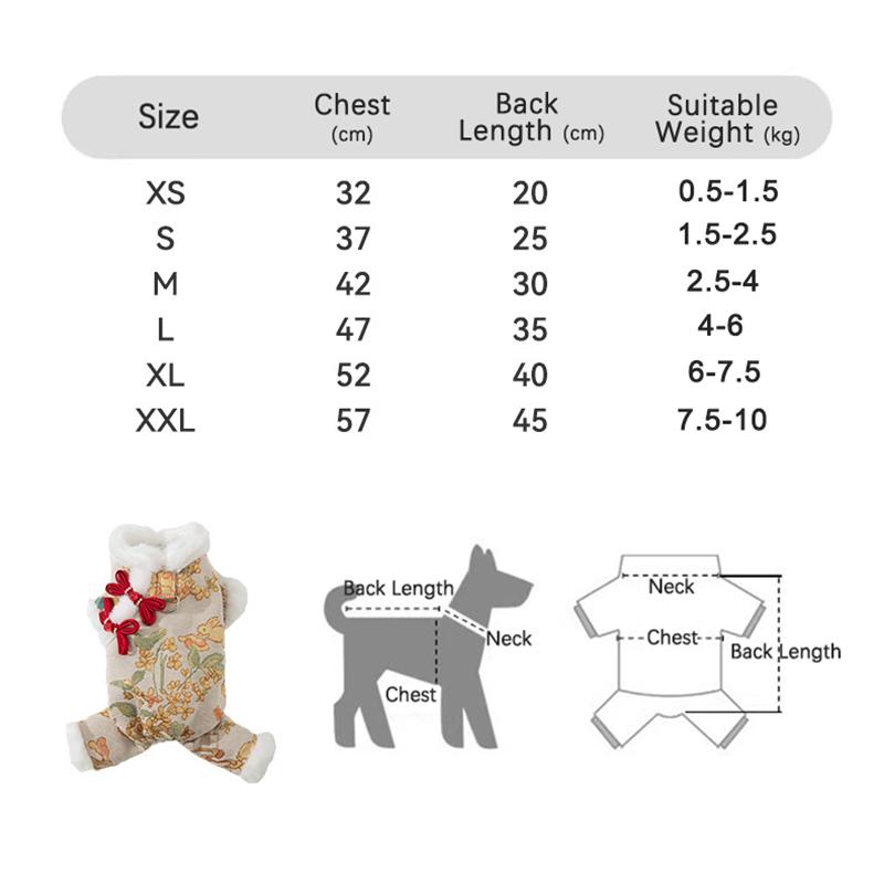 Traditional Chinese Dog Tang Suit Cute Warm Festive New Year Pet Outfit with Fur Collar Puppy Clothes for Chihuahua Yorkie