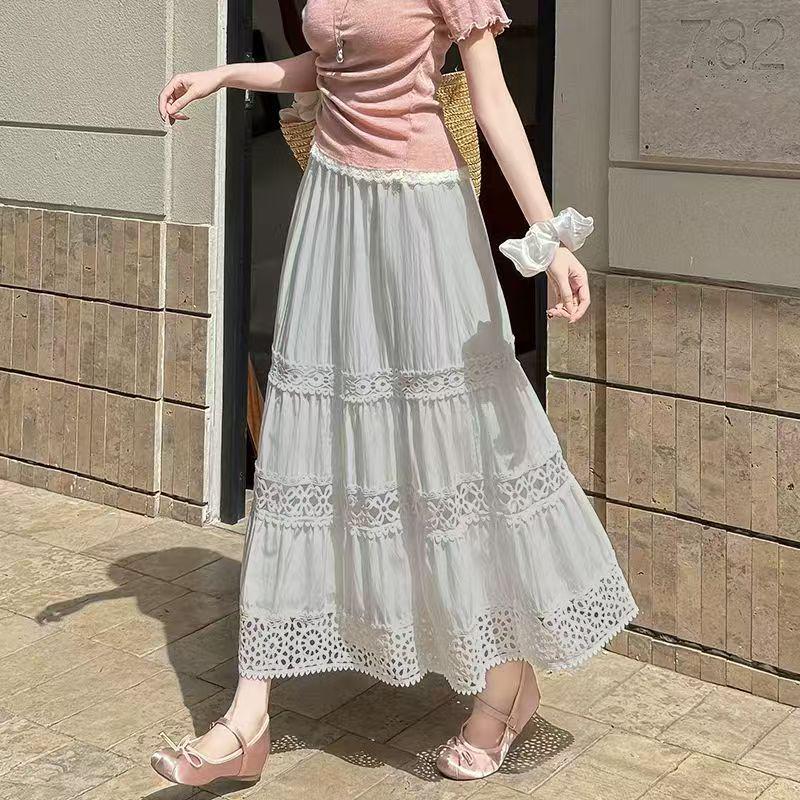 2025 A/W Retro Lace Patchwork Midi Skirt - Japanese/Korean Style