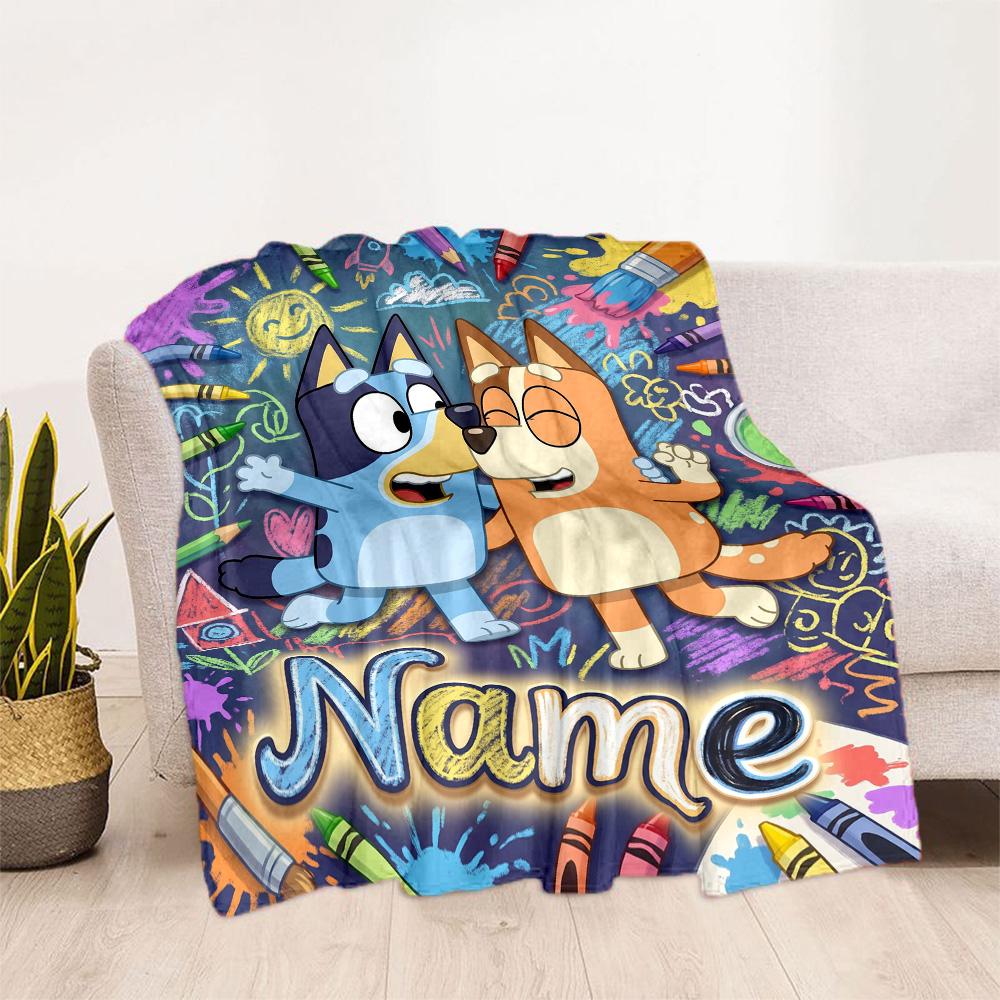 Bluey's Bubble Adventure Customize Text Blanket Cozy Customizable Blanket Durable Comfort for Office Picnics Office Chair Livingroom
