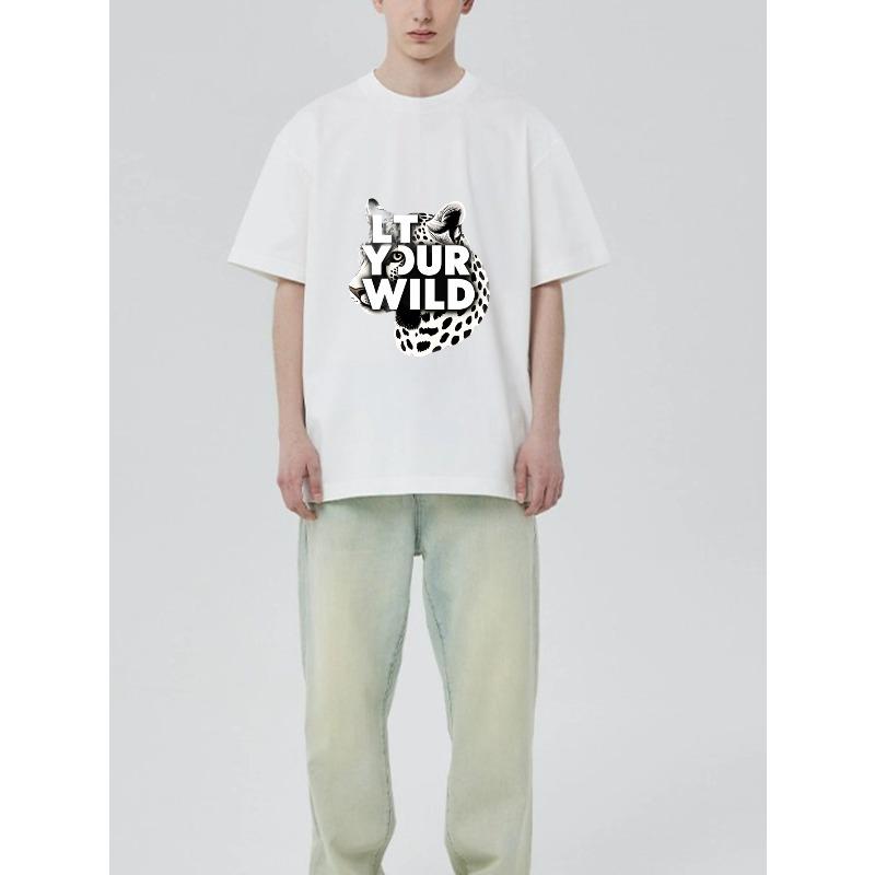 Black T-Shirt With Leopard Print And Let Your Wild Text For Casual Wear