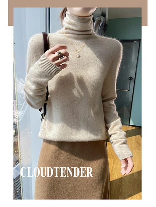 Women's High Neck Wool Pullover Sweater - Long Sleeve, Warm Knitwear for Autumn & Winter