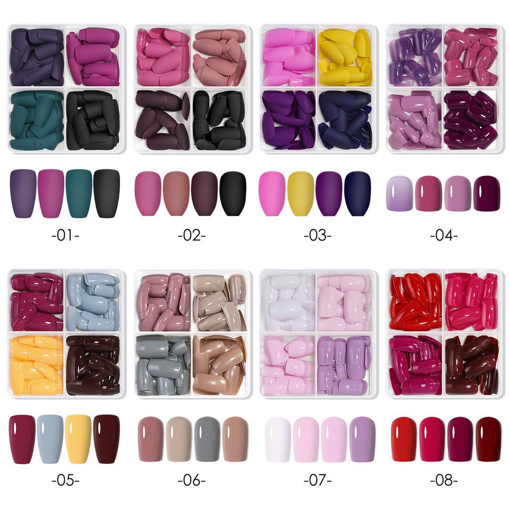 96Pcs Solid Color Fake Nails Patches Glossy Frosted Press On Nails for Women DIY Manicure Acrylic Stick-on False Nails Extension