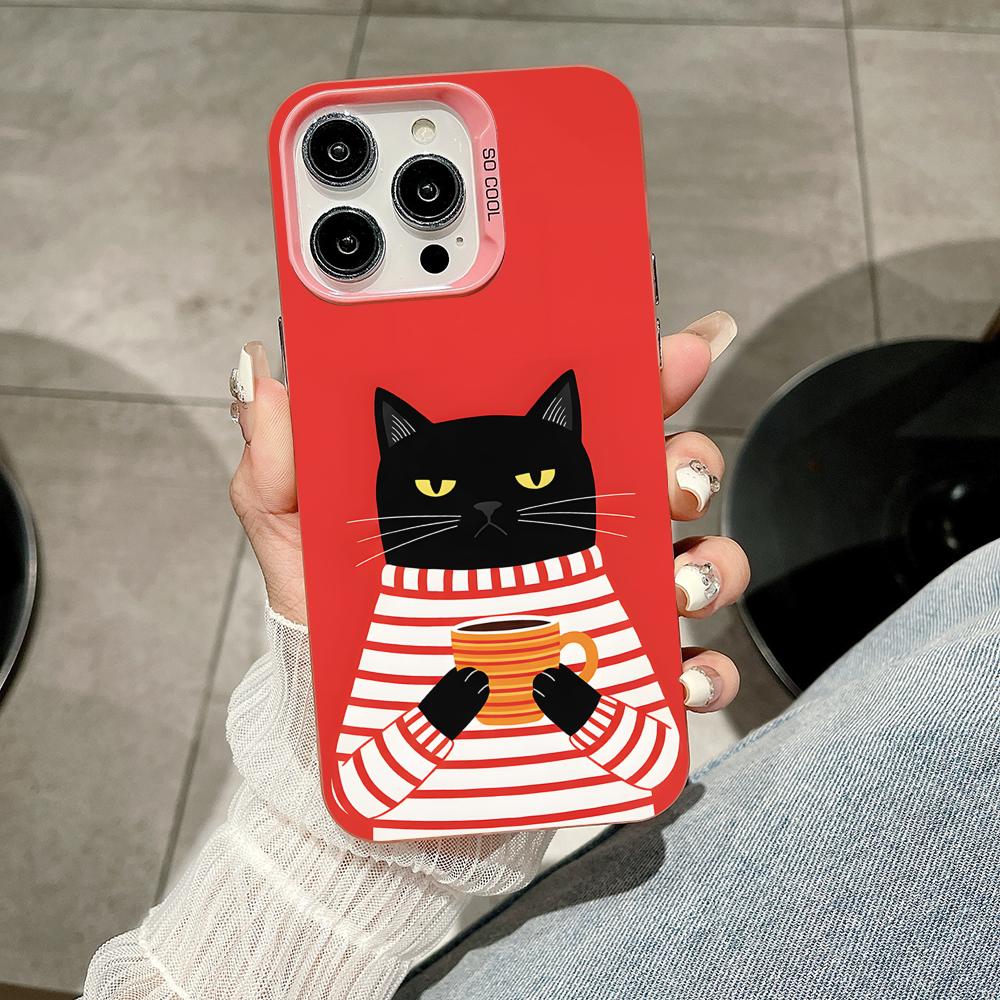Cute Coffee Cat Pink Translucent Mobile Phone Case for iPhone 17 16 15 14 13 12 11 X XR XS Air Pro Max Plus Colorful Cover