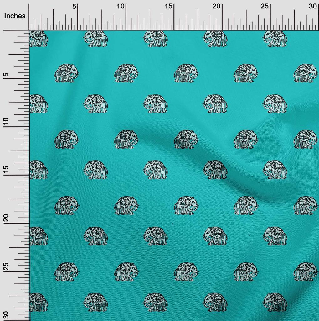oneOone Cotton Flex Fabric Elephant Block Printed Craft Fabric BTY 40 Inch