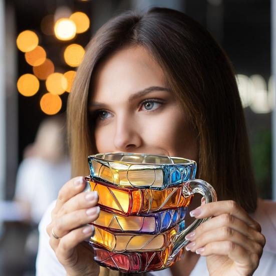 Cana Pictată Stivă de Cărți Cană de Cafea din Sticlă în Formă de Carte 11 oz Cană Literară Unică Cadouri pentru Iubitorii de Cărți Birou