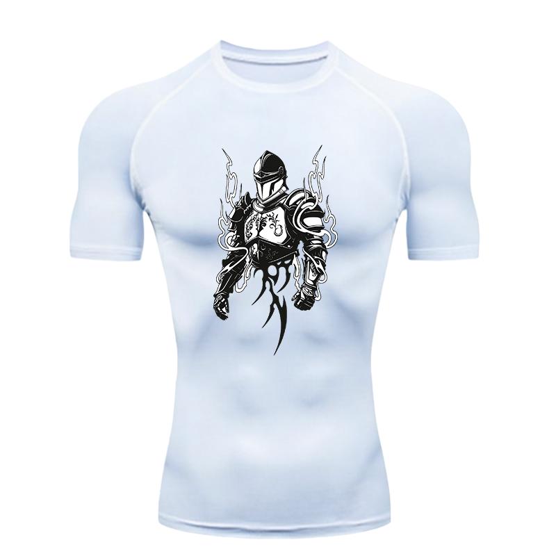 Knights Armor Design  Men's Sports T-shirt Training Fitness Compression Rashgard Tops Quick Dry Short Sleeve T-Shirt