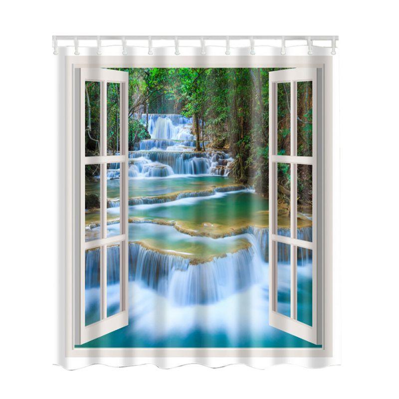 

70 x 70 дюймов HD Морской пейзаж Принтованные Полиэстеровые Шторки для душа с 12 C-образными Пластиковыми Подвесными Крючками Красивый Декор для Ванны 180*180cm 1pcs